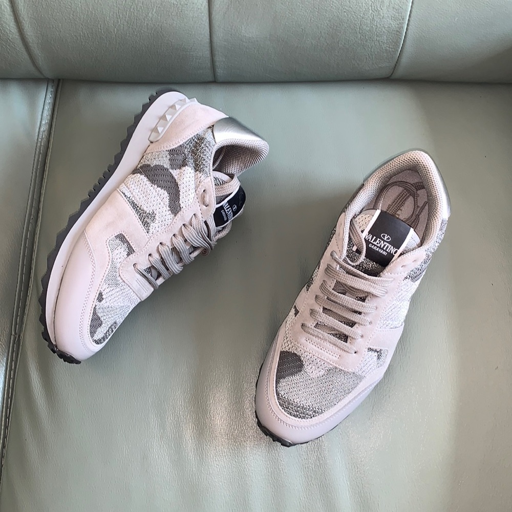 Valentino Garavani Rock Run Small Camo-Print Rockstud Runner Sneakers